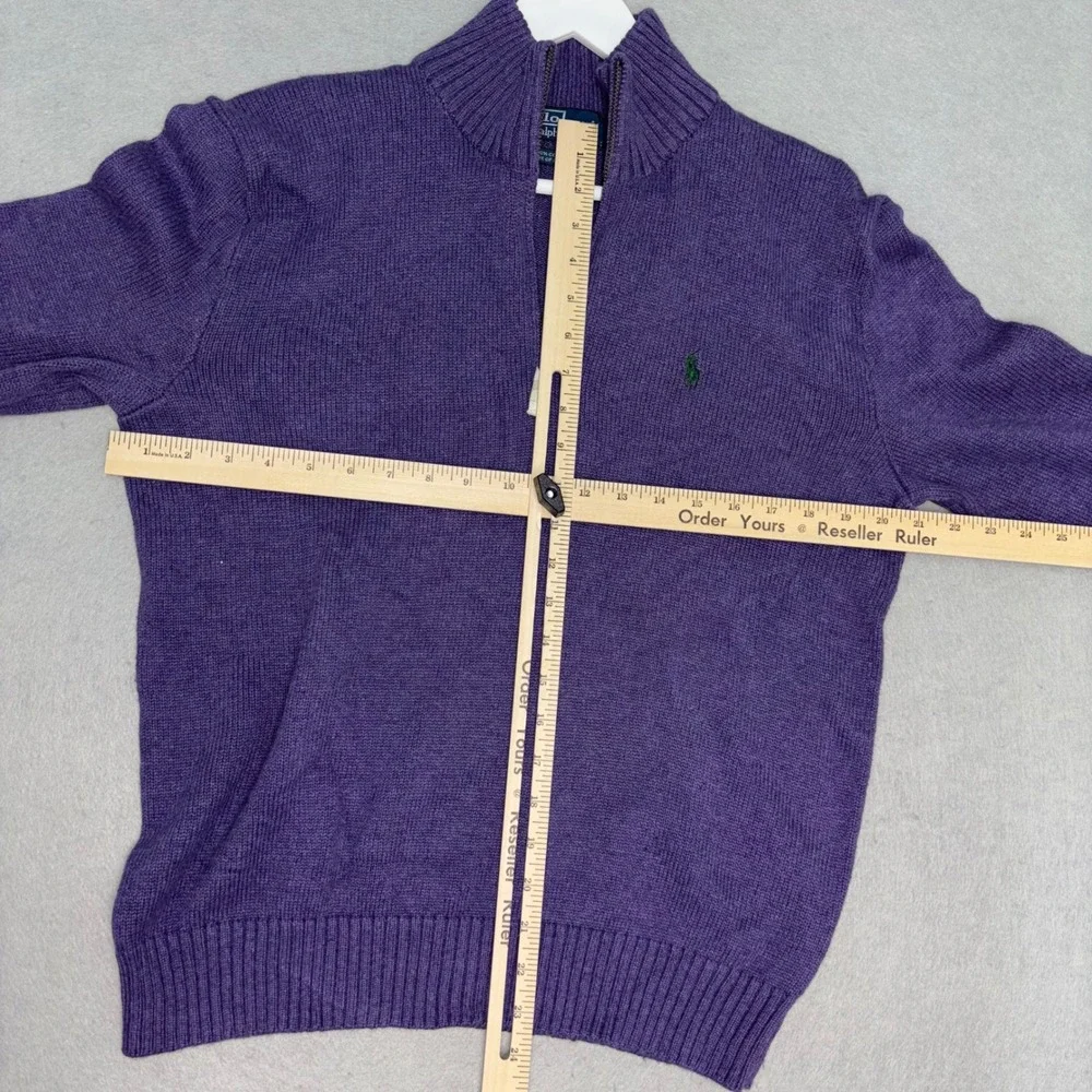 Polo‎ Ralph Lauren Sweater Mens Medium Purple Cotton 1/4 Zip Mock Neck Pullover